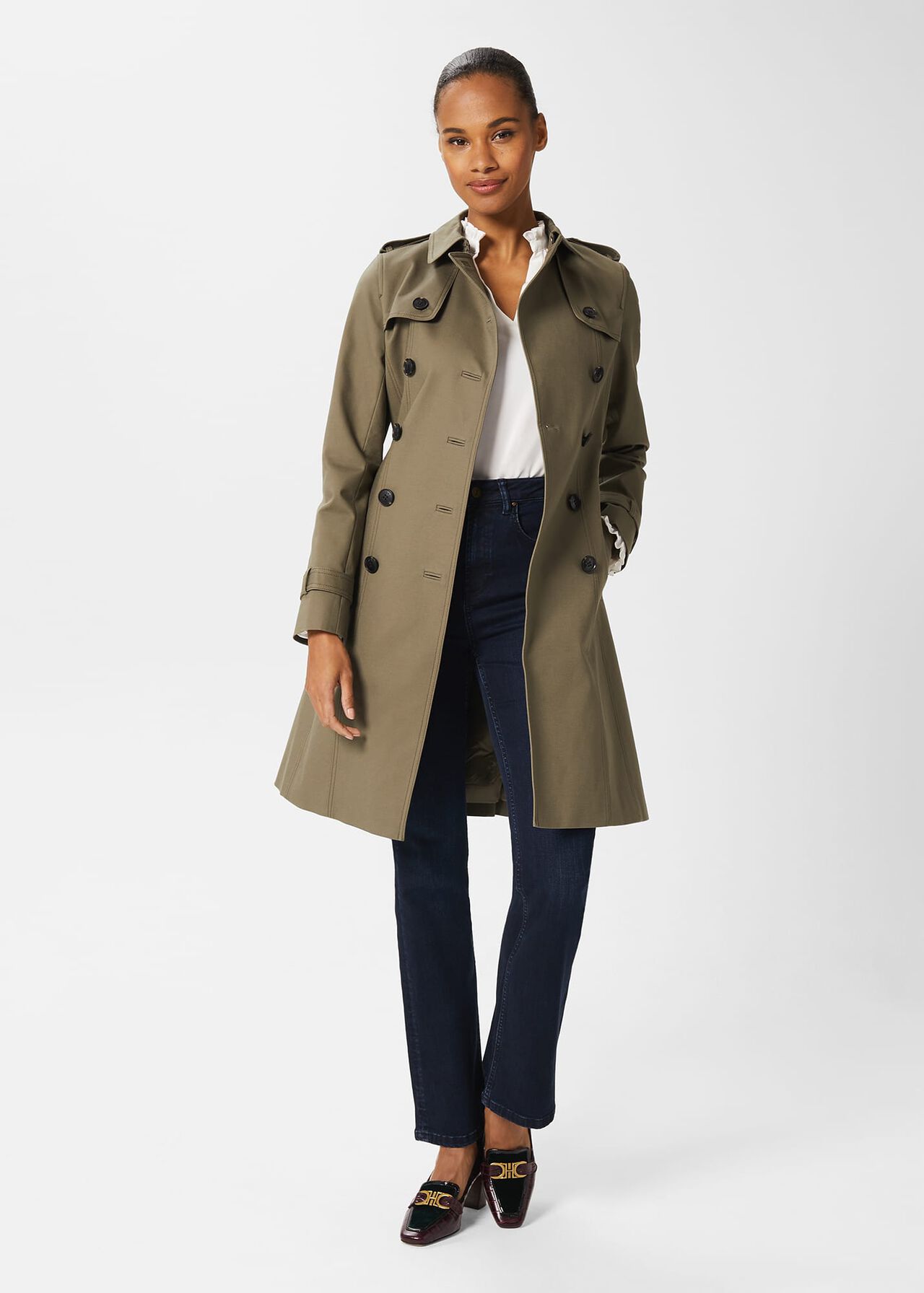 Saskia Water Resistant Trench Coat, Olive Green, hi-res