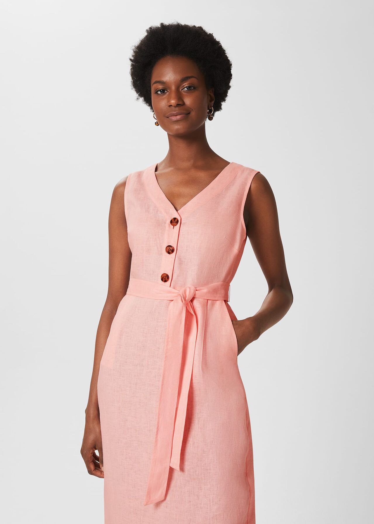 Jalen Linen Dress, Warm Pink, hi-res