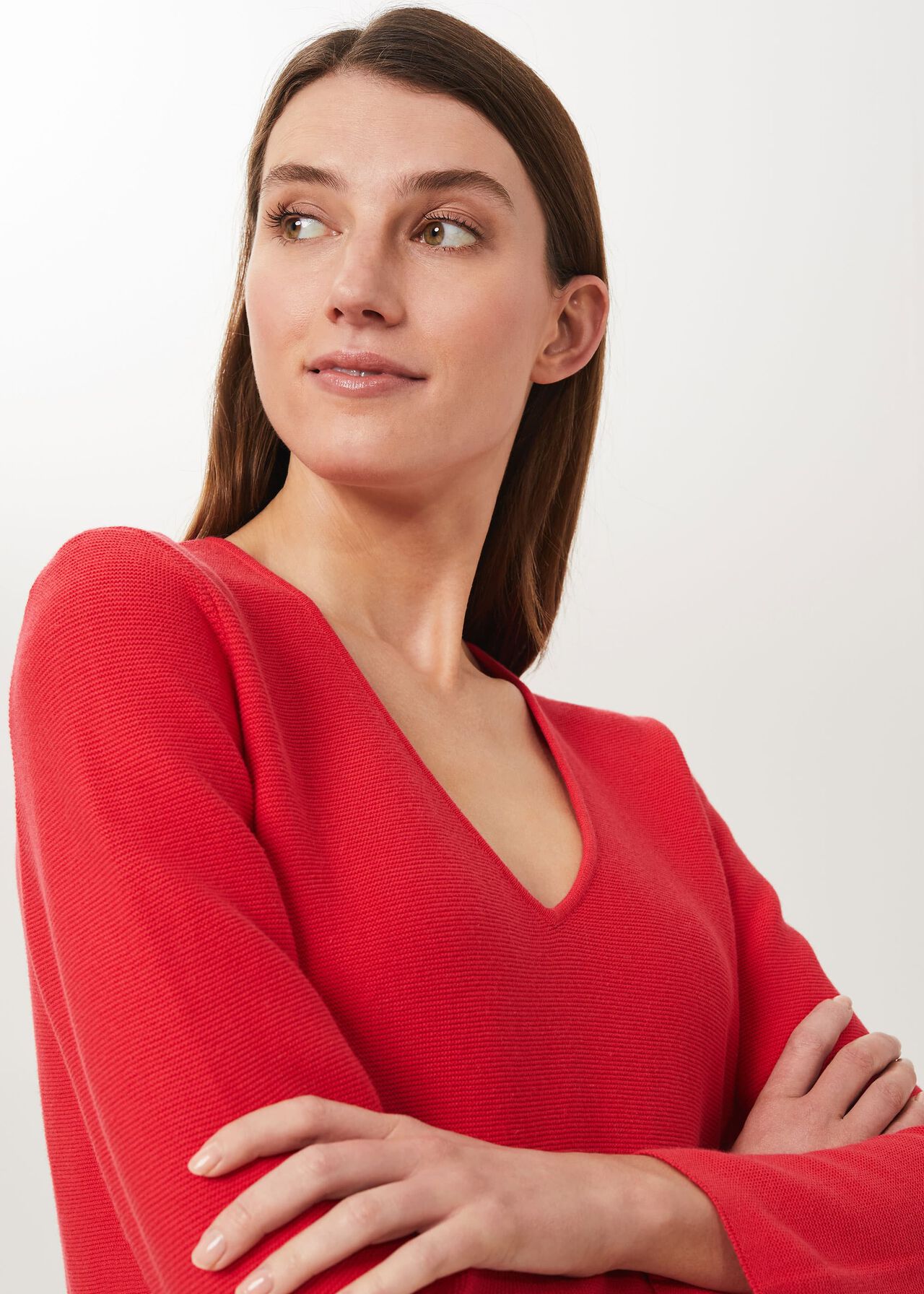 Blanche Cotton Sweater, Coral Red, hi-res