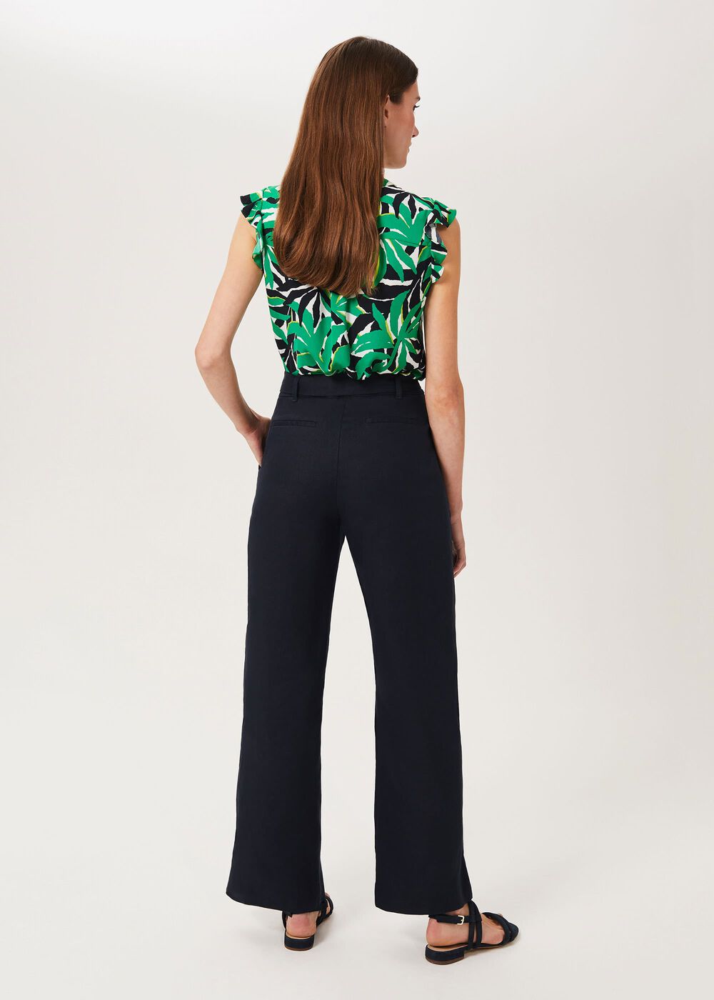 Jacqui Linen Trousers, Navy, hi-res