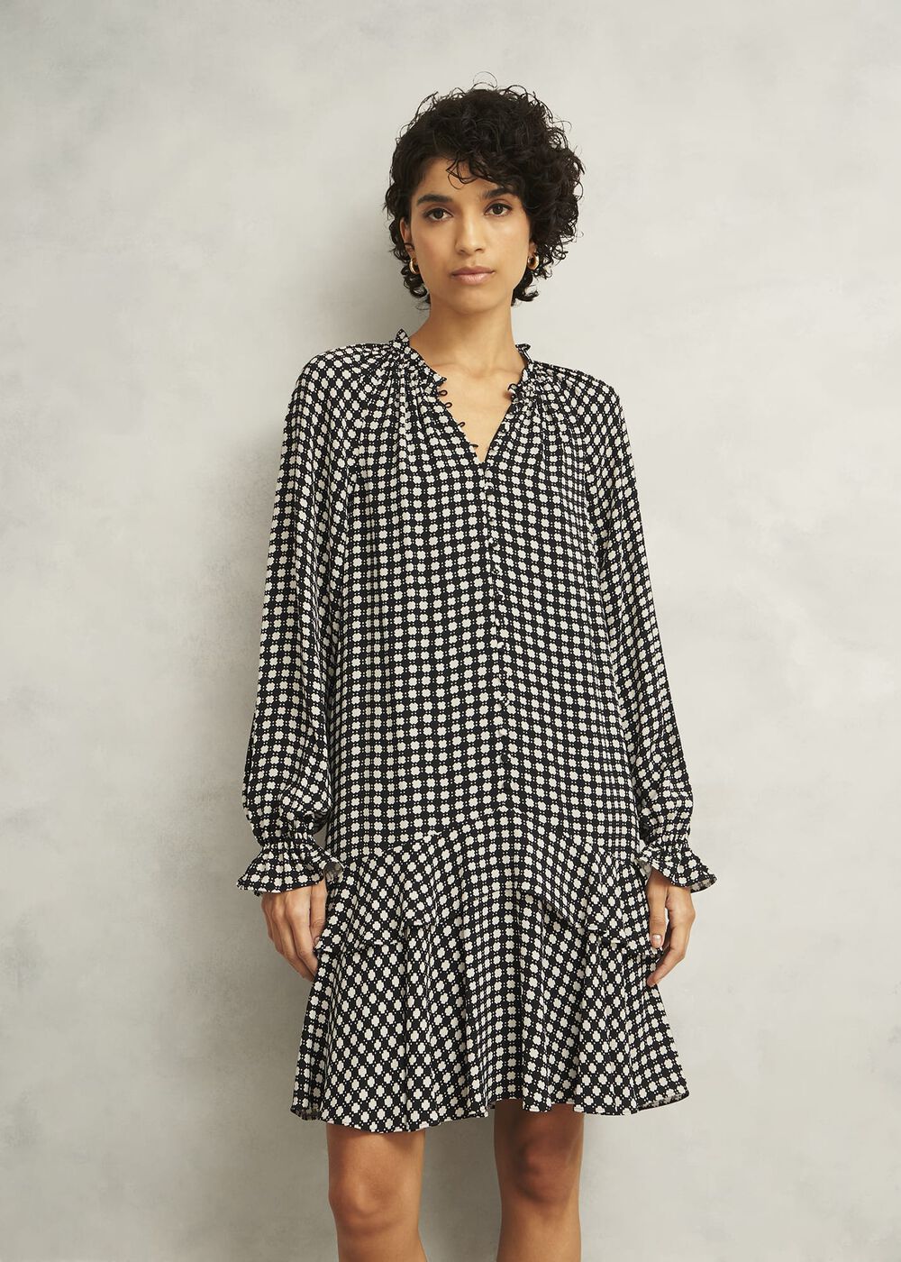Hewlett Geo Mini Dress, Black Cream, hi-res
