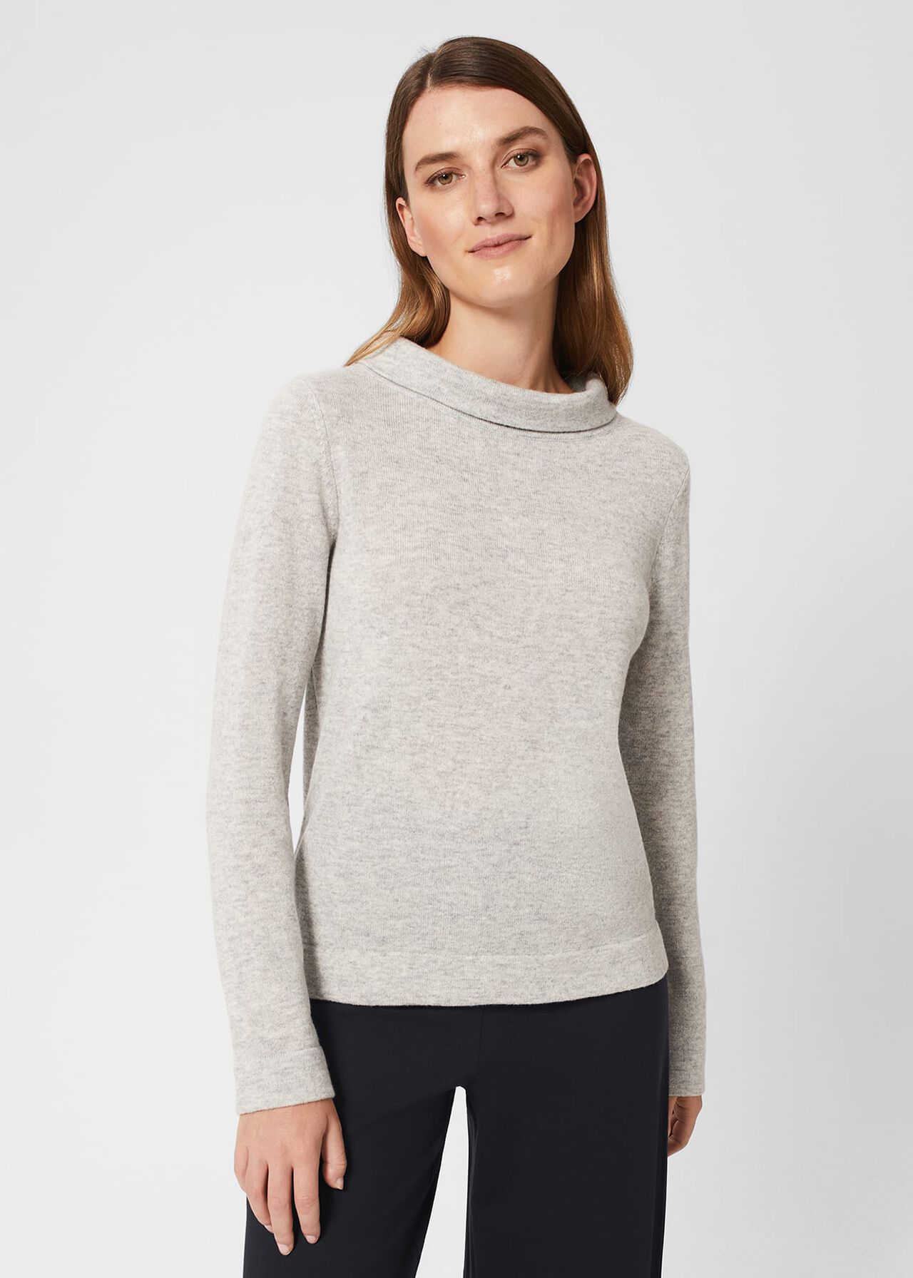 Audrey Wool Cashmere Sweater, Pale Grey Marl, hi-res