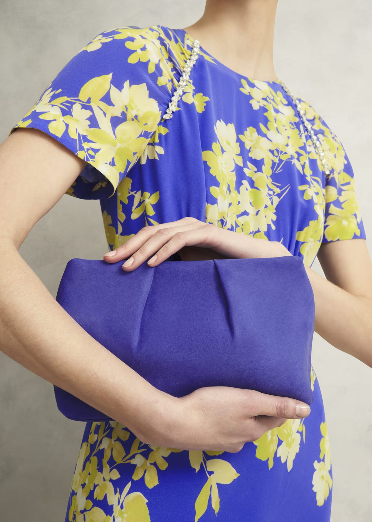 Clifton Suede Clutch Bag, Allium Blue, hi-res