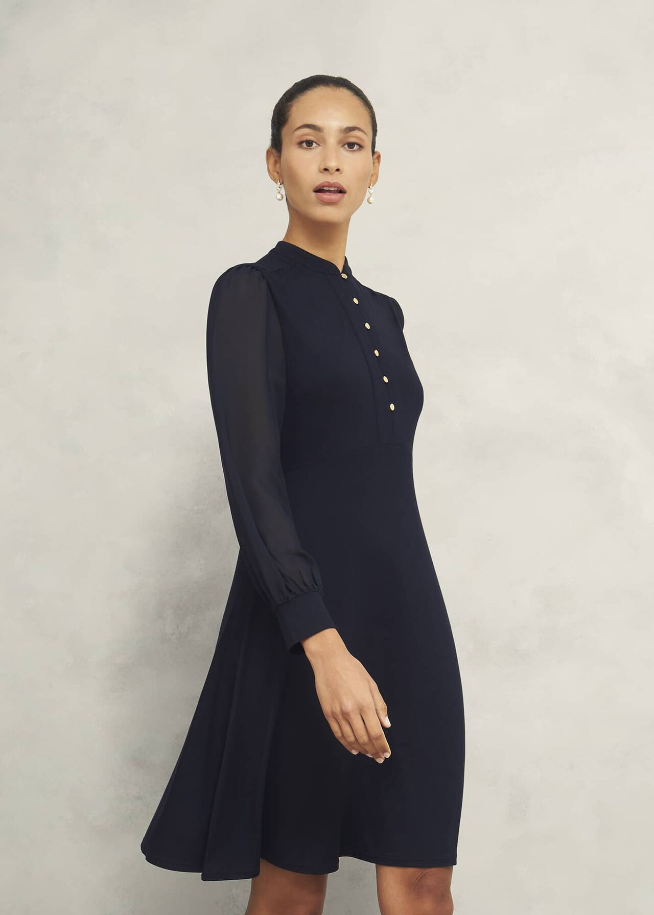 Liberty Jersey Dress, Hobbs Navy, hi-res