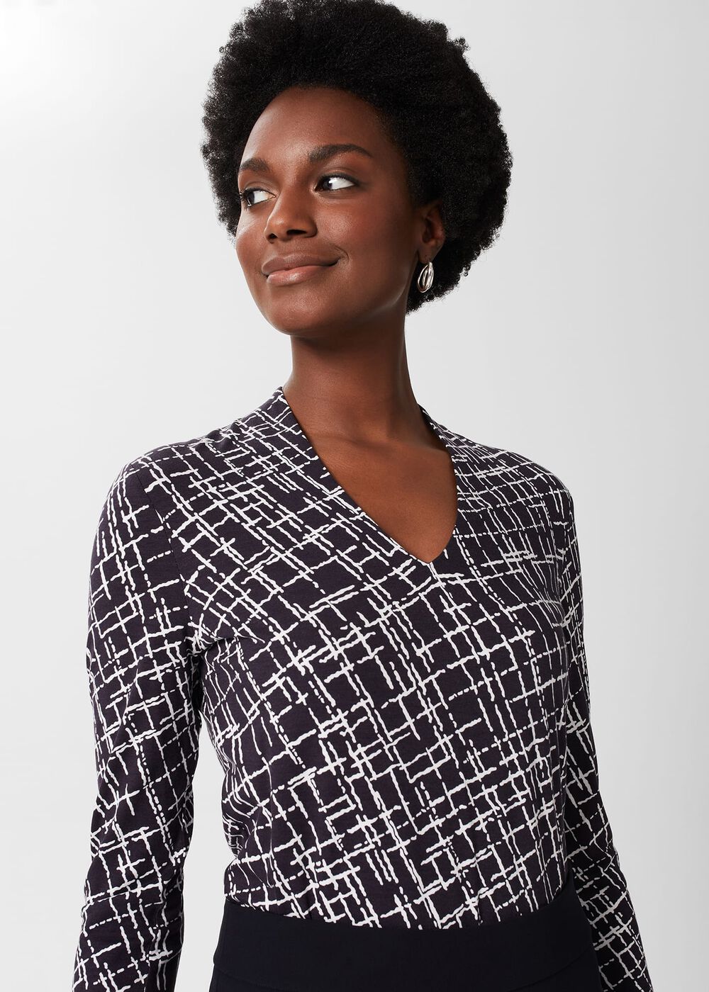Aimee Printed Top, Navy Ivory, hi-res