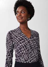 Aimee Printed Top, Navy Ivory, hi-res