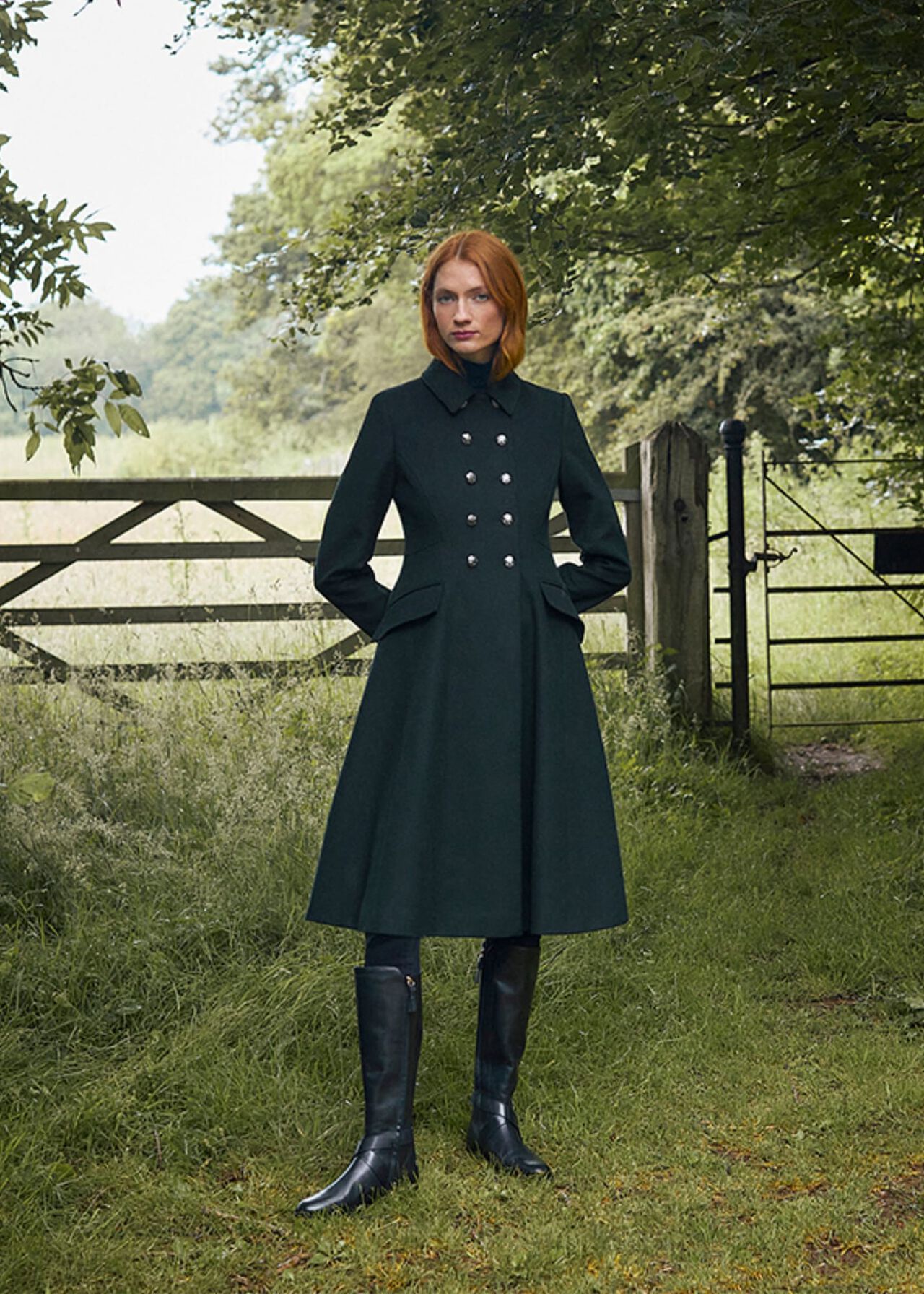 Francesca Wool Blend Coat, Forest Green, hi-res
