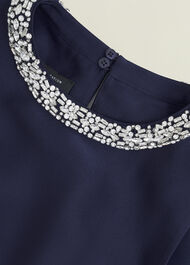 Keira Trimmed Satin Midi Dress, Midnight, hi-res