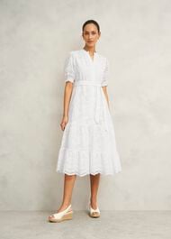 Petite Rosanna Broderie Dress, Hobbs White, hi-res