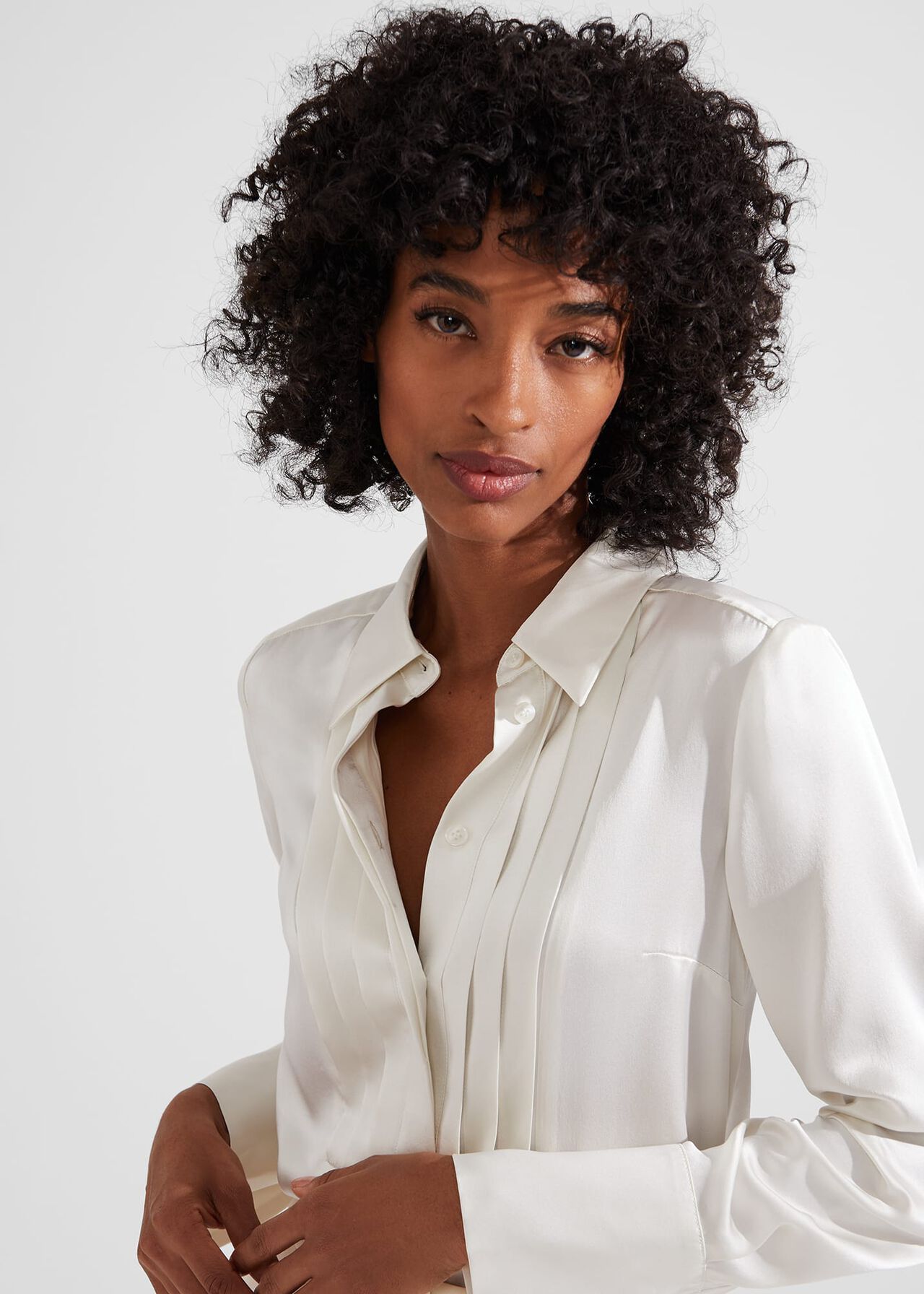 Madeleine Silk Shirt, Ivory, hi-res