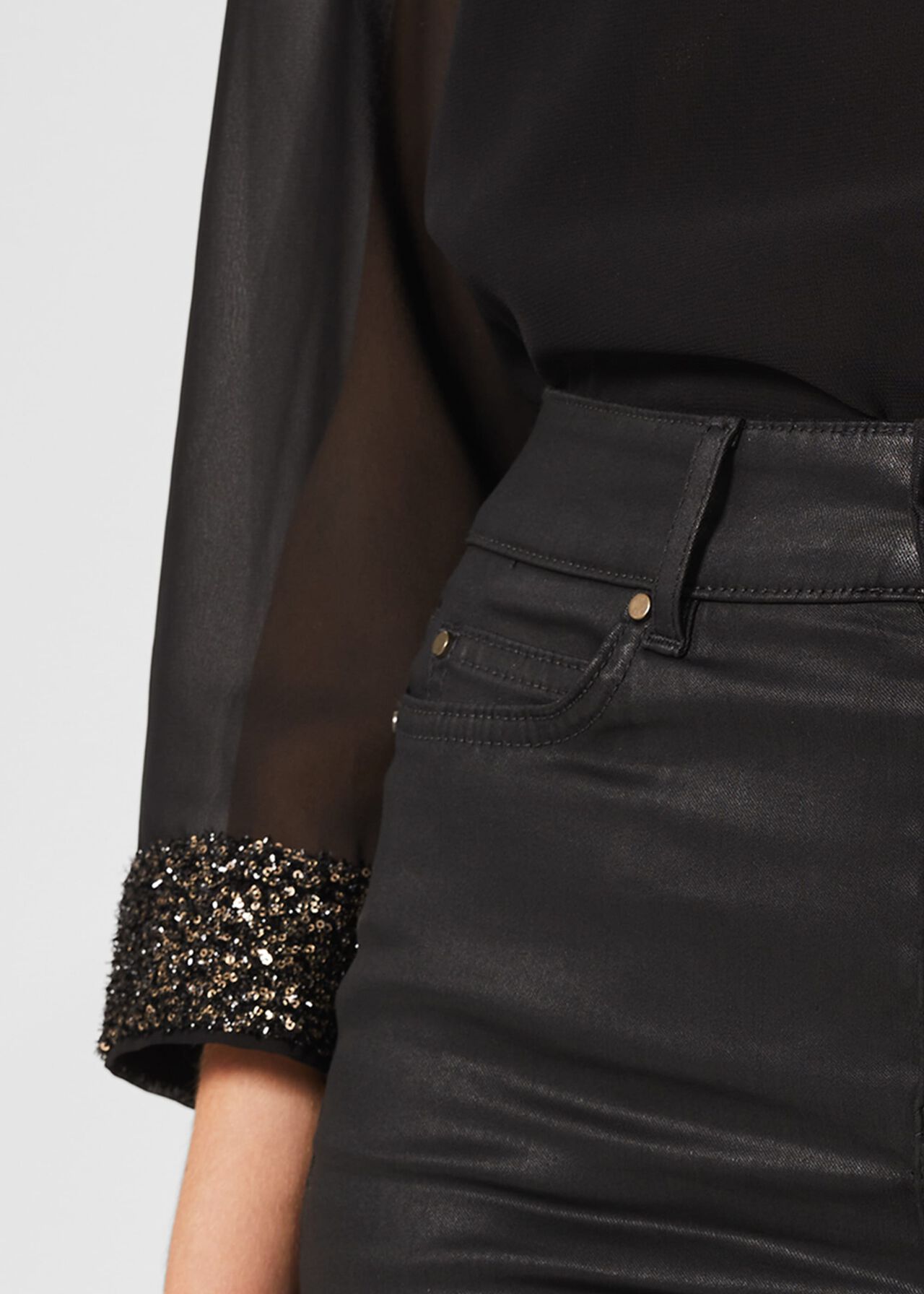 Alexandra Sequin Detail Top, Black, hi-res