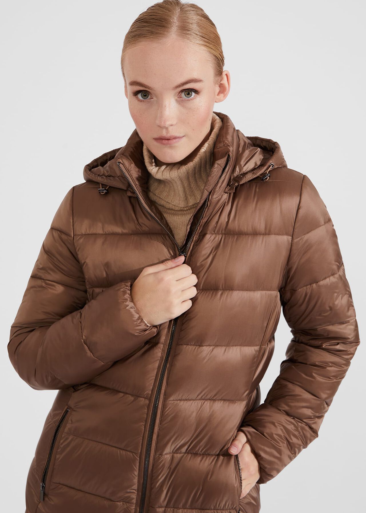 Petite Joelle Hooded Puffer, Mink, hi-res