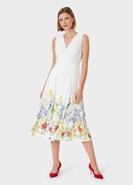 Summer Floral V Neck Midi Dress, Ivory Multi, hi-res