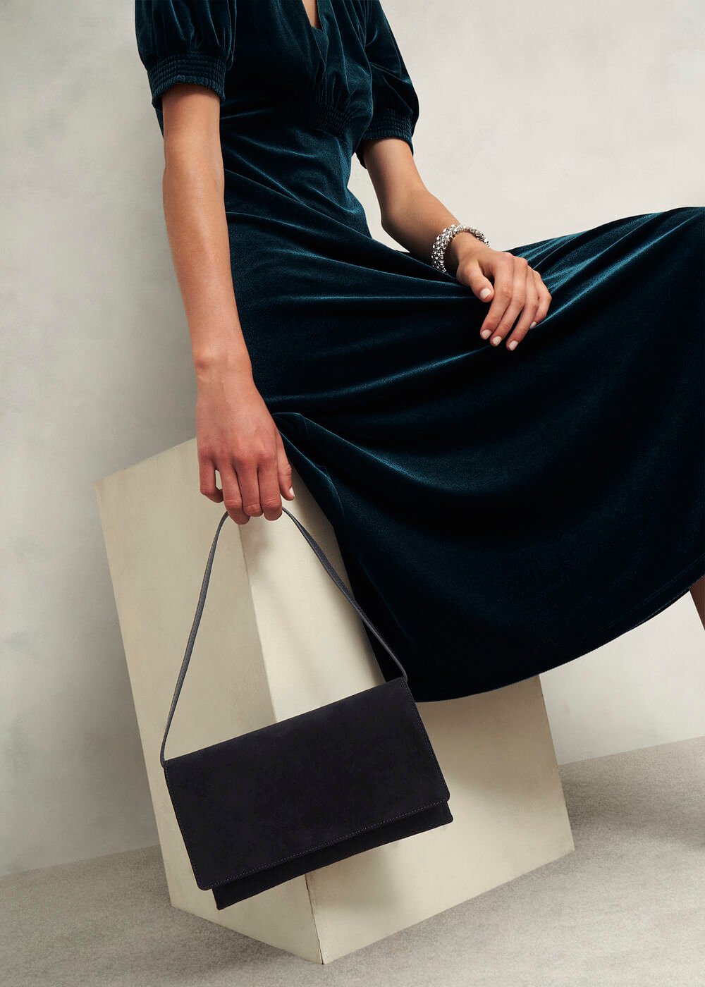 Renata Suede Clutch Bag, Black, hi-res