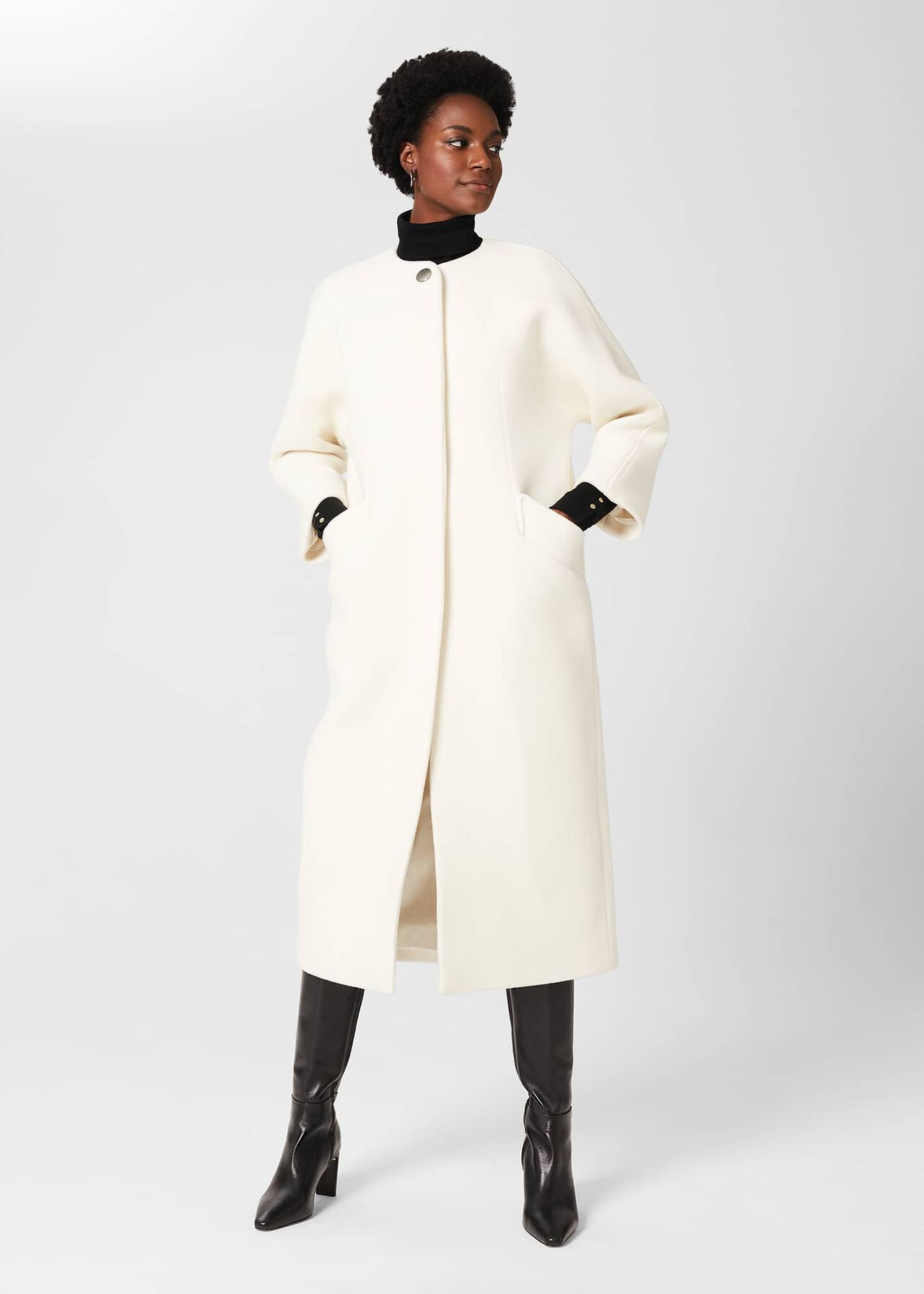 Tabatha Wool Blend Long Coat, White, hi-res