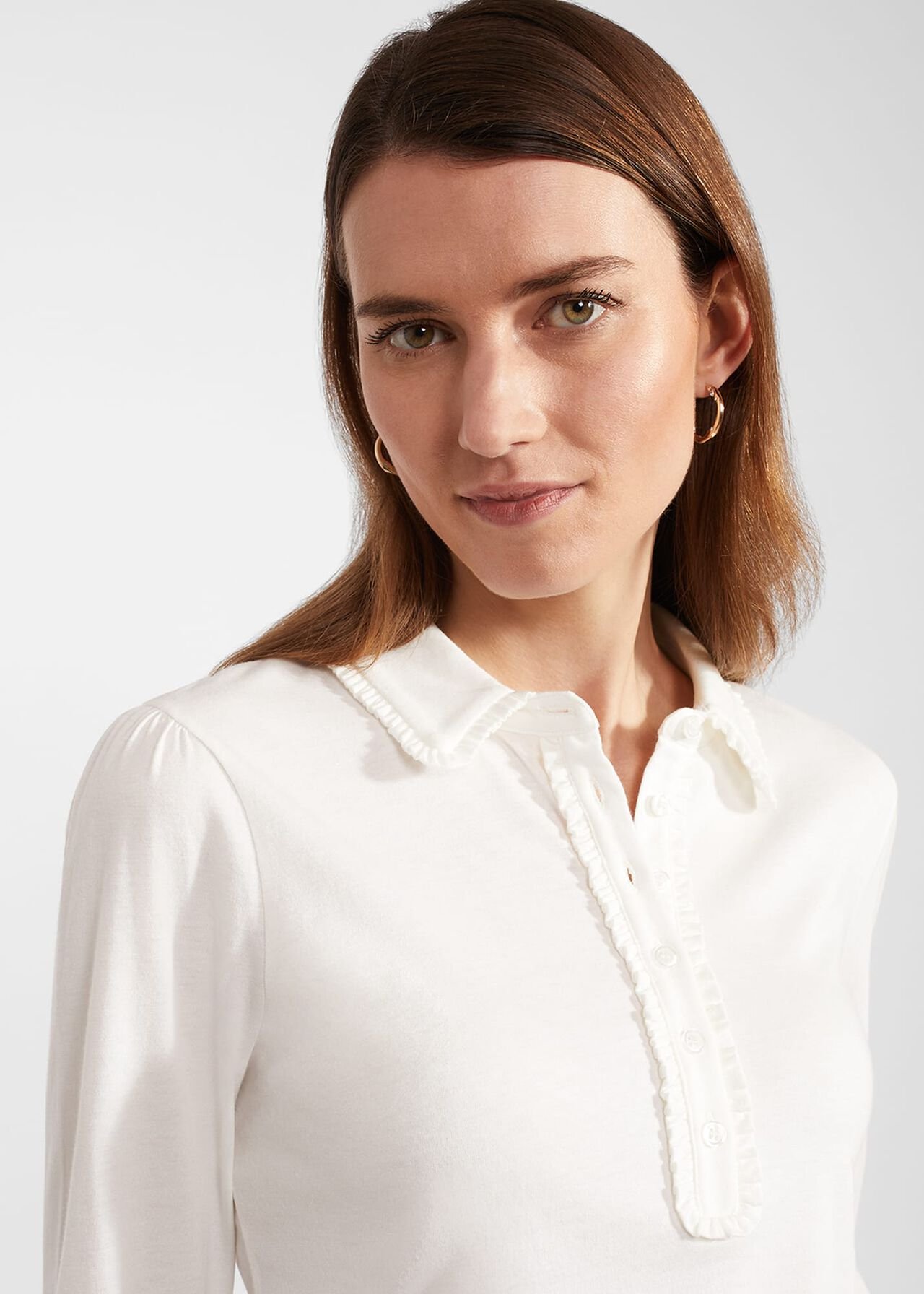 Philippa Cotton Blend Collared Top, Ivory, hi-res