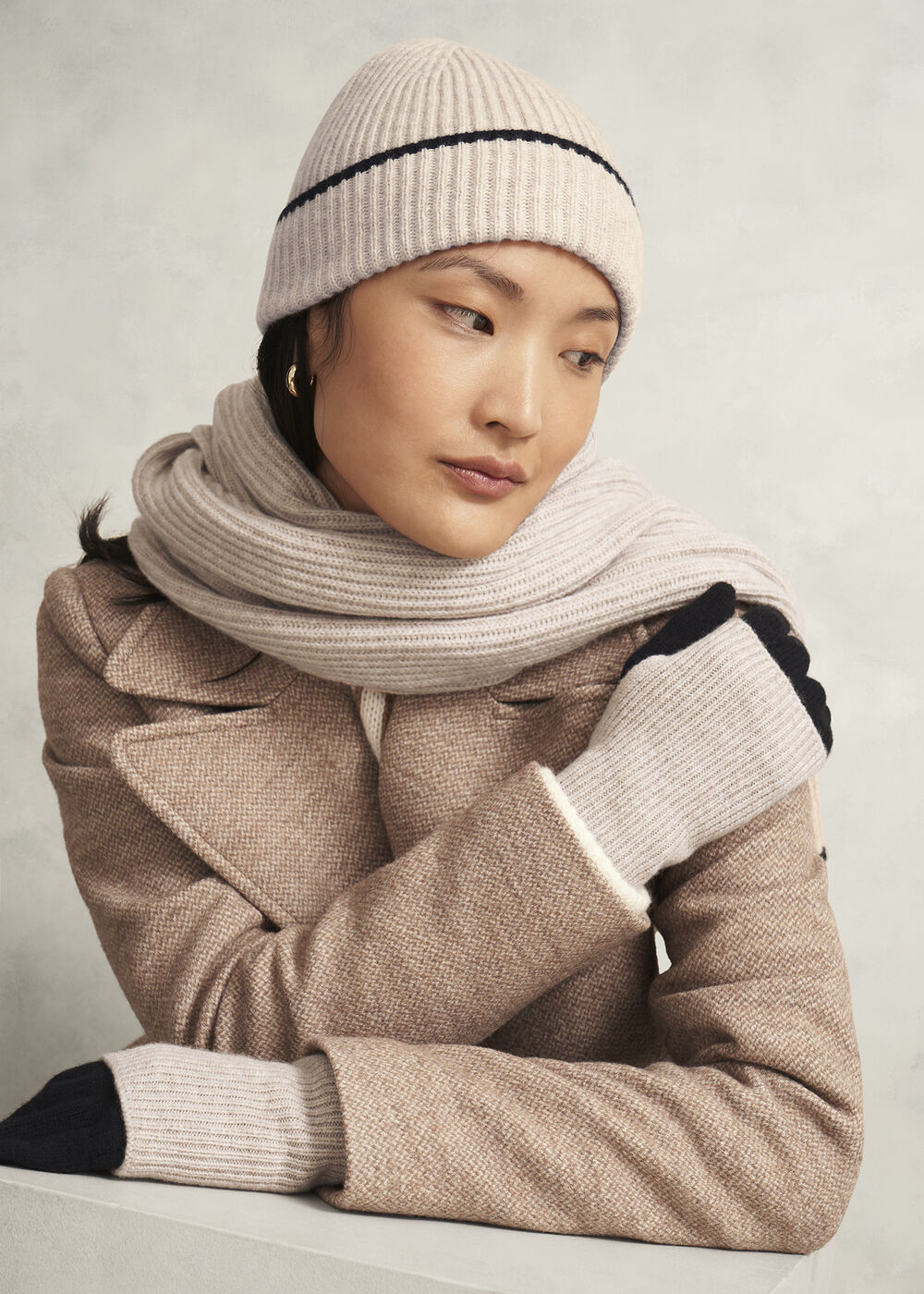 Acacia Knit Scarf, Beige Black, hi-res