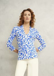 Aimee Printed Top, Blue Ivory, hi-res