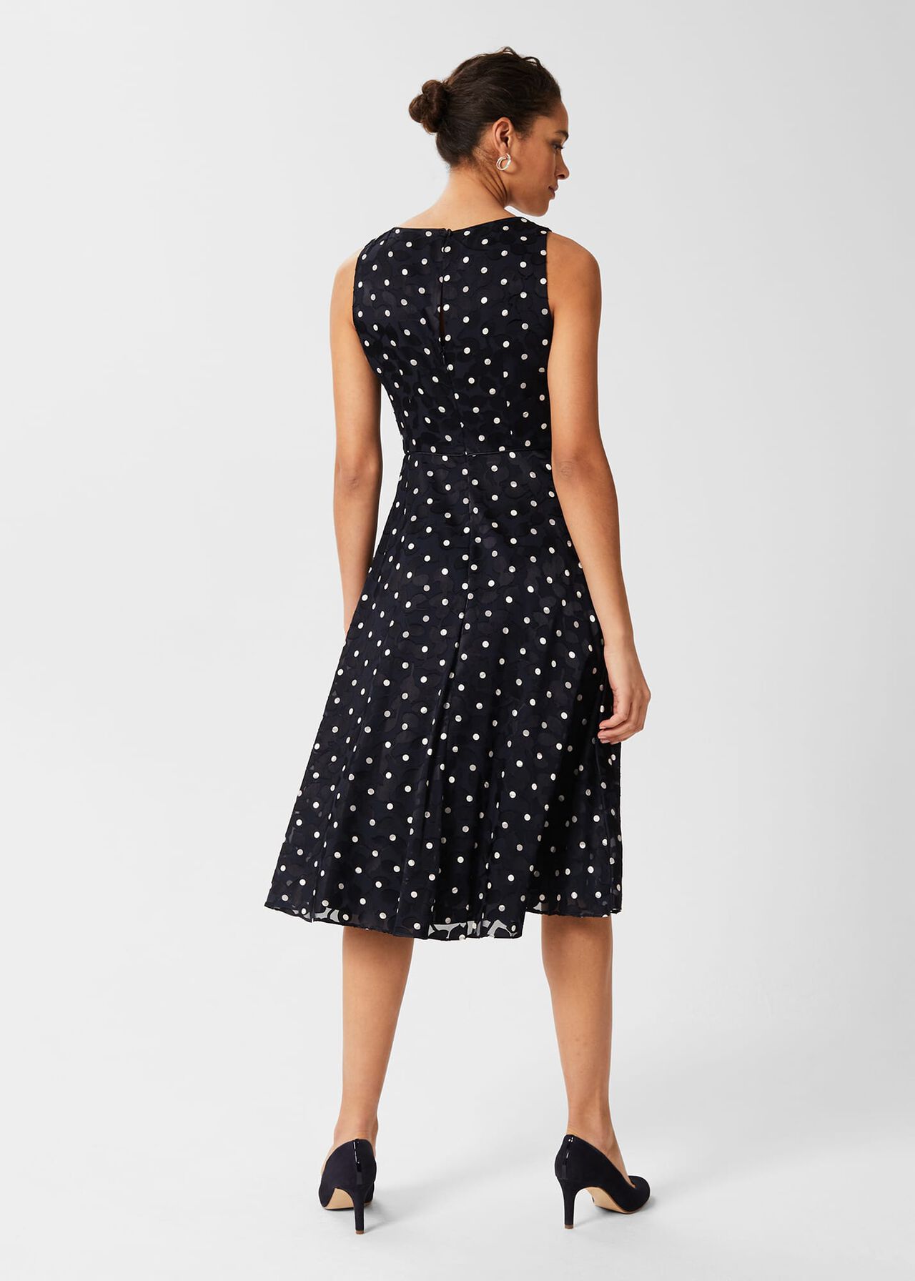 Adeline Spot Fit And Flare Dress, Navy Ivory, hi-res