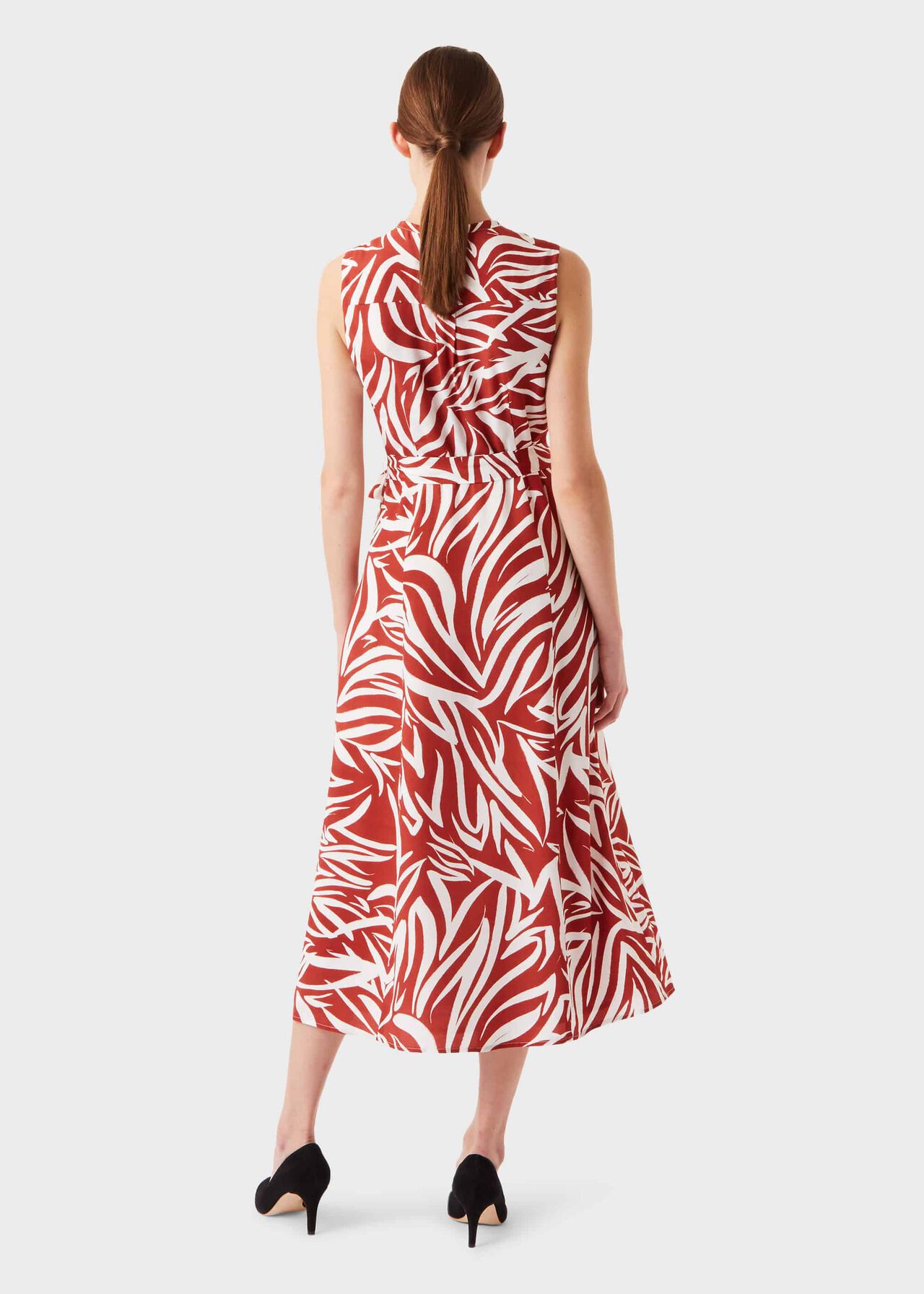 Shelly Printed Belted Dress, Rust Ivory, hi-res