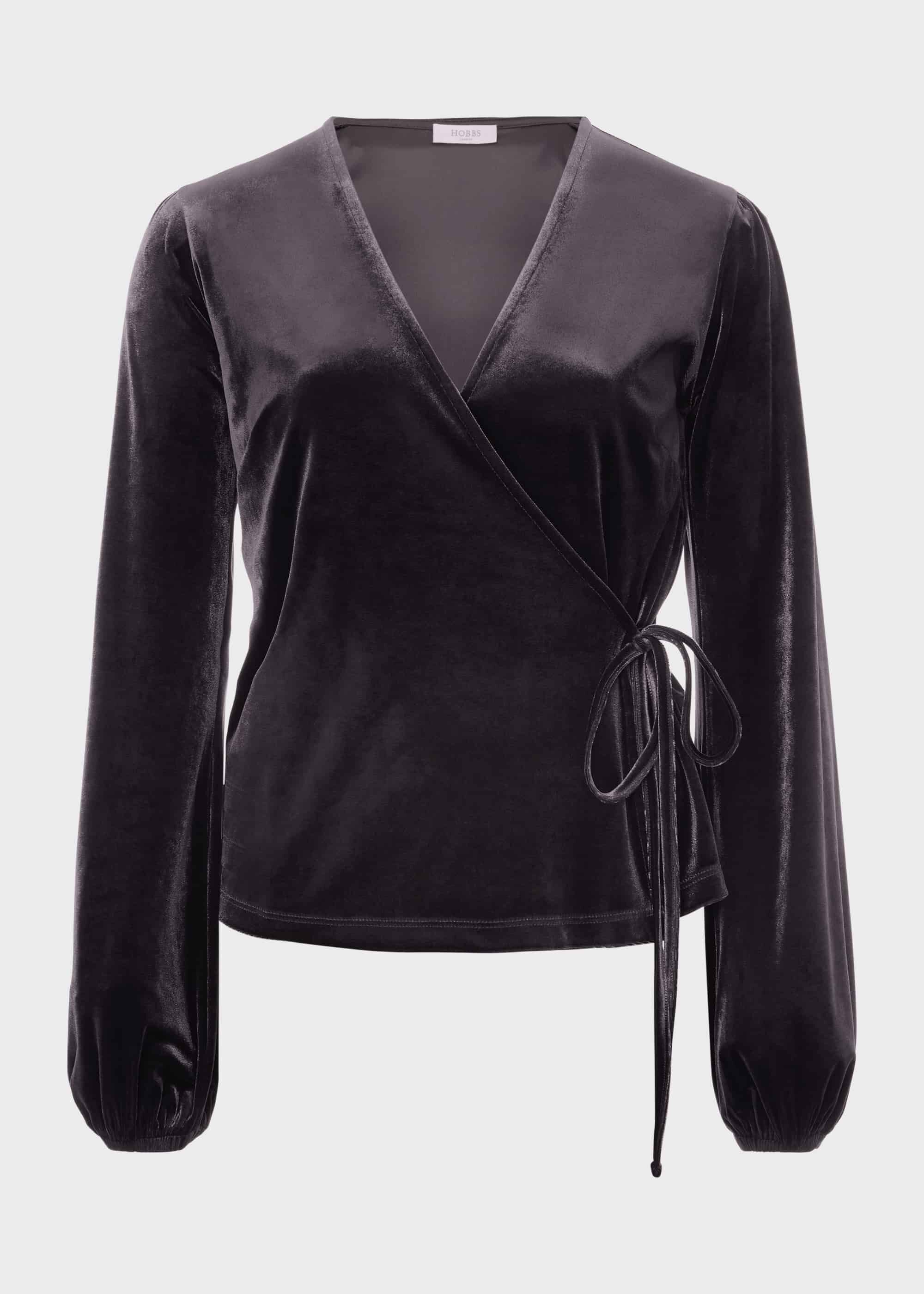 ウィッスルズ WHISTLES Velvet V Neck Wrap Top （Navy） Navy Velvet V Neck Wrap Top | WHISTLES | Whistles US |