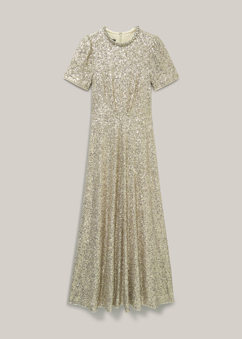 Shirley Sequin Trimmed Maxi Dress, Champagne, hi-res
