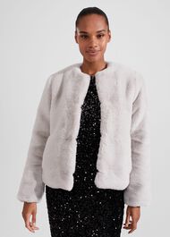 Florence Faux Fur Coat, Silver, hi-res