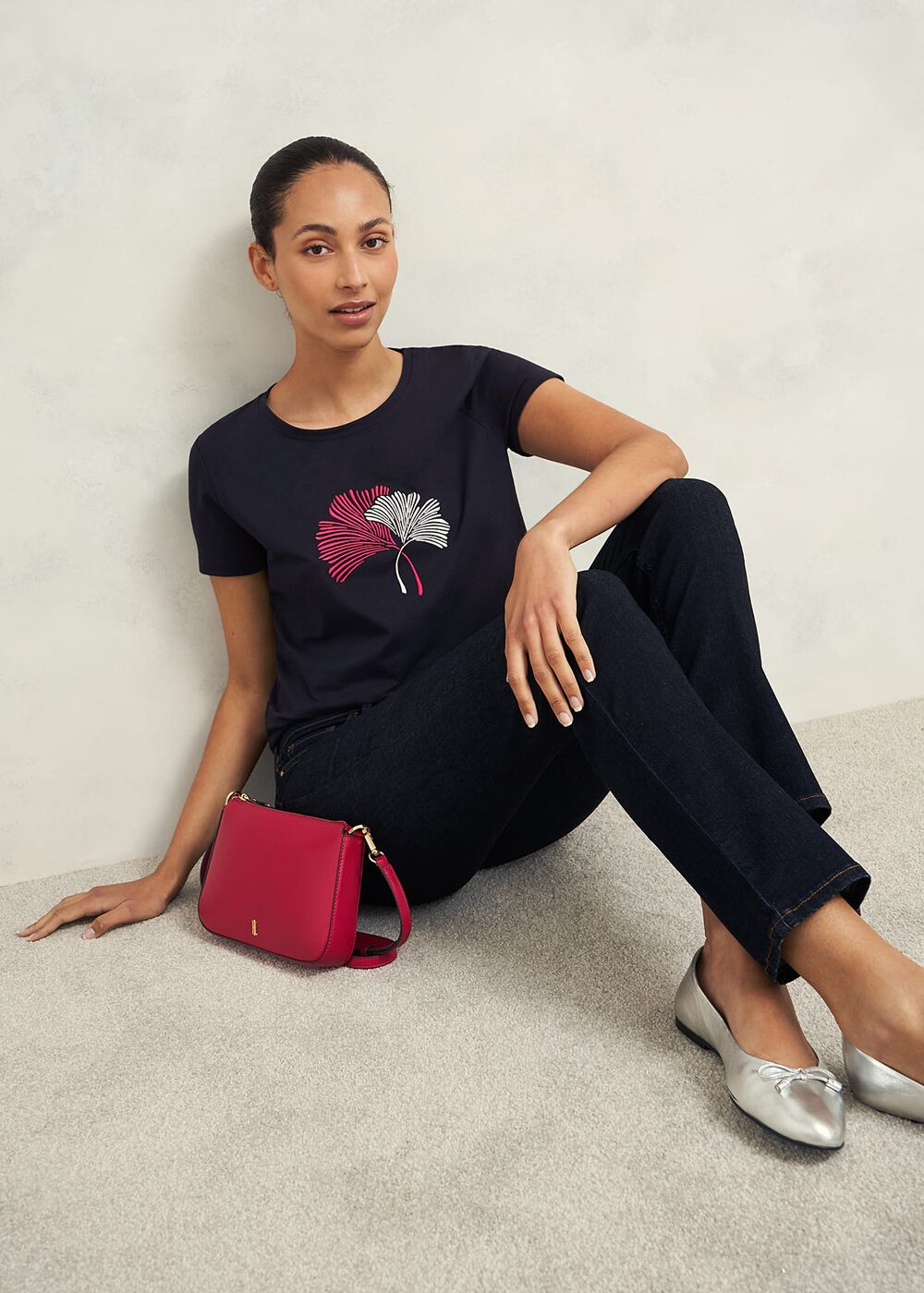 Pixie Cotton Embroidered T-Shirt, Hobbs Navy, hi-res
