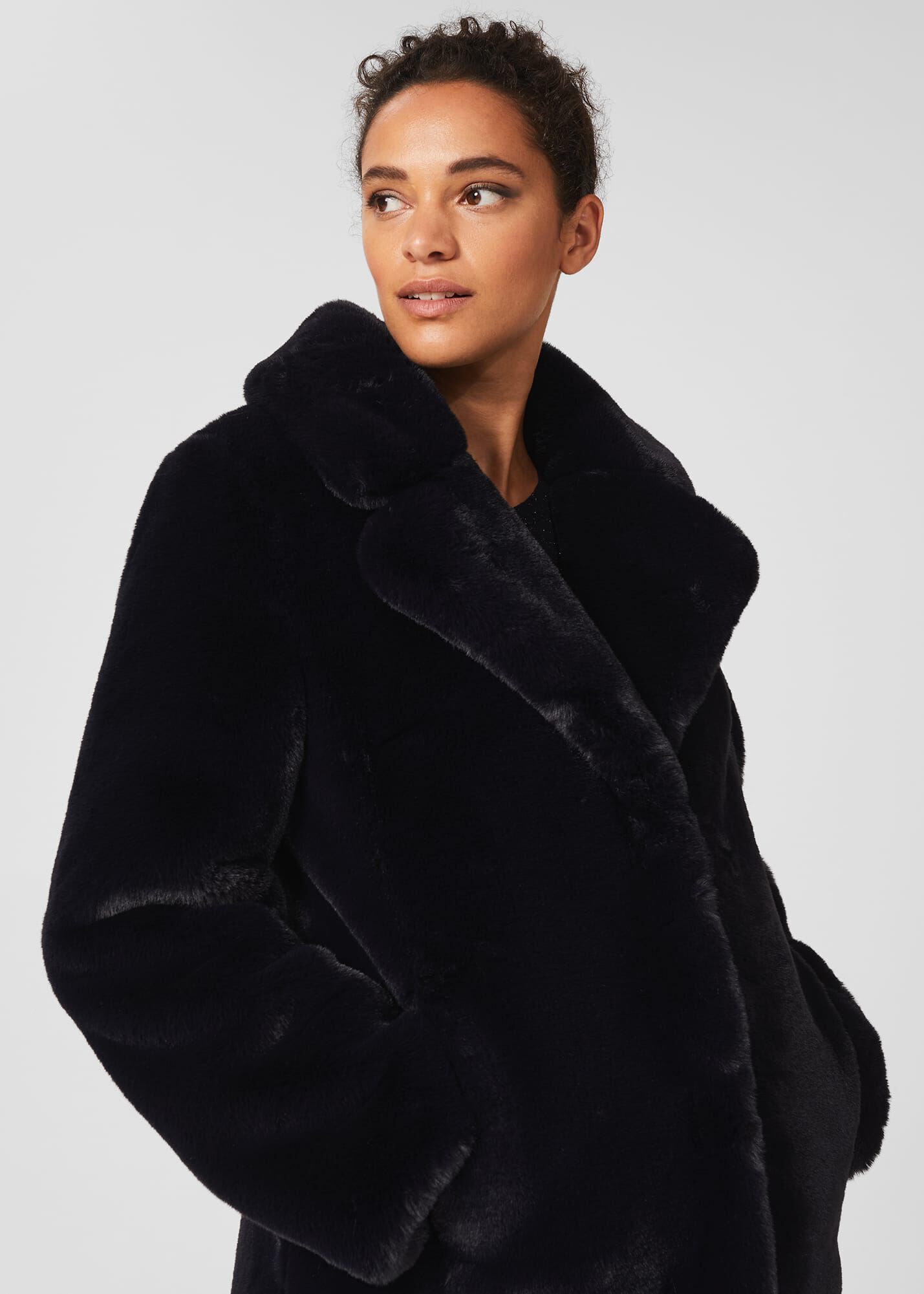 Something navy faux cheap fur midi coat