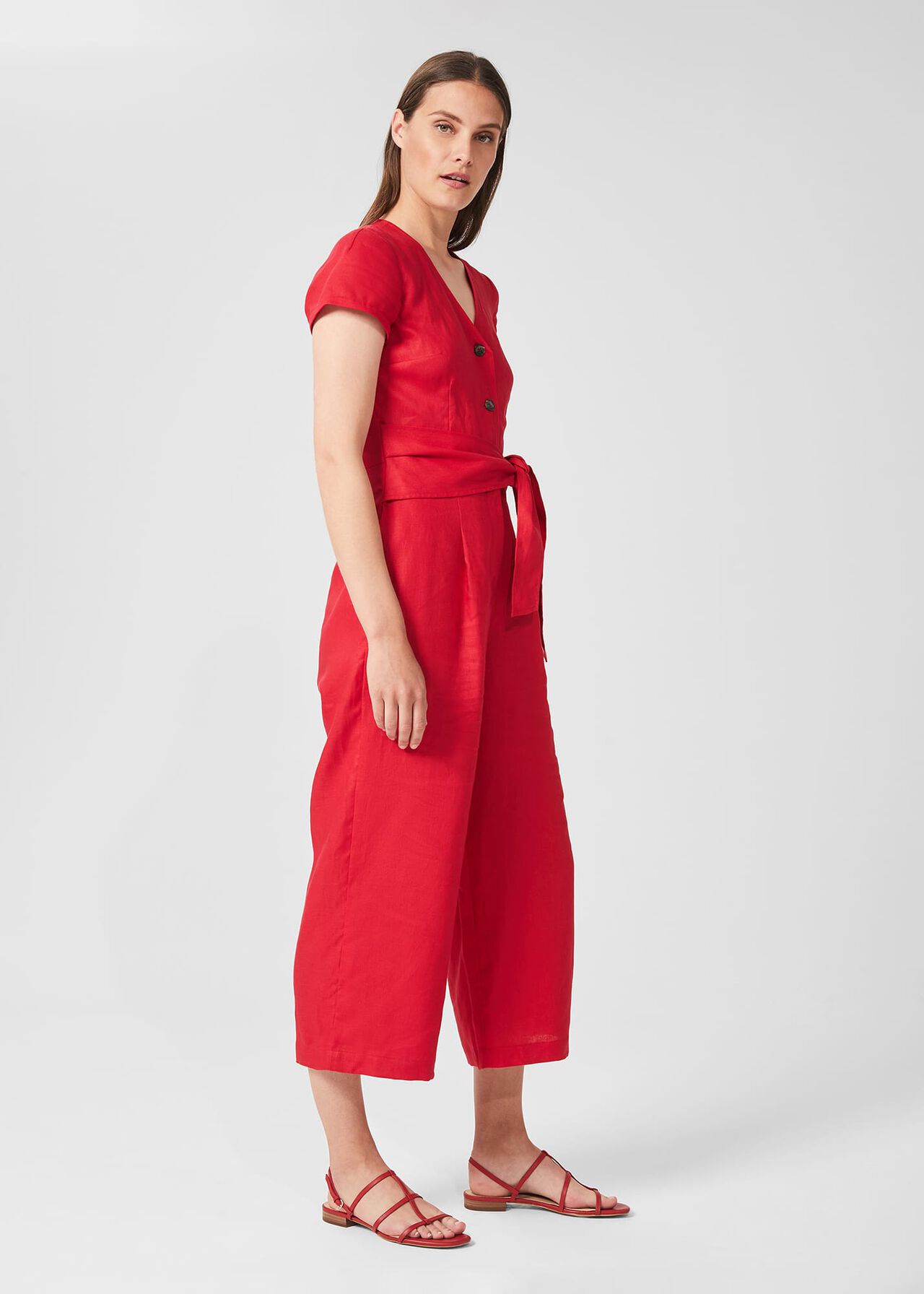 Jayne Linen Cropped Jumpsuit, Raspberry, hi-res