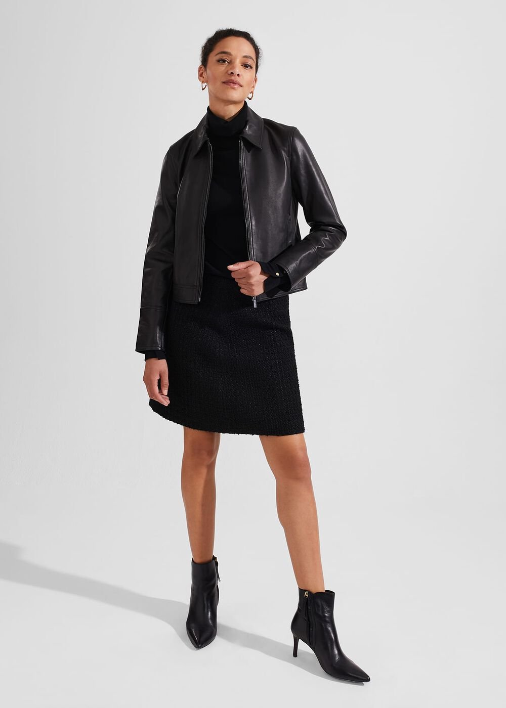 Frederica Leather Jacket, Black, hi-res