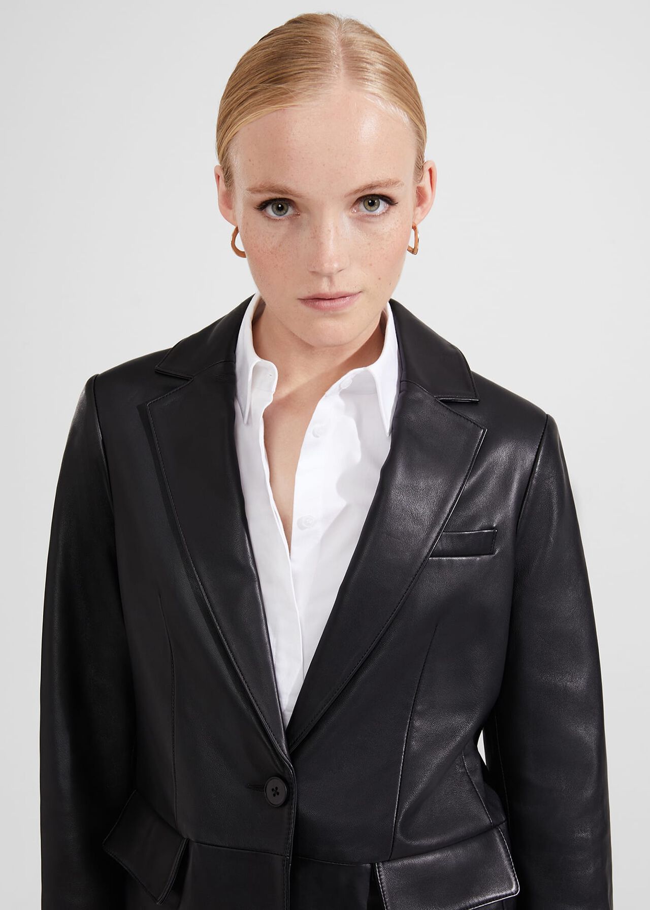 Merissa Leather Blazer, Black, hi-res