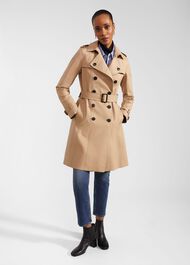 Skylar Shower Resistant Trench Coat, Tan, hi-res
