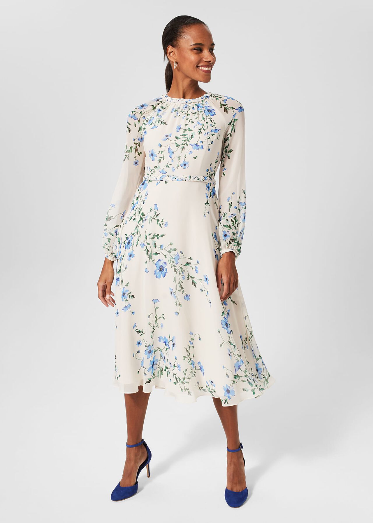 Renee Silk Floral Dress, Cream Multi, hi-res