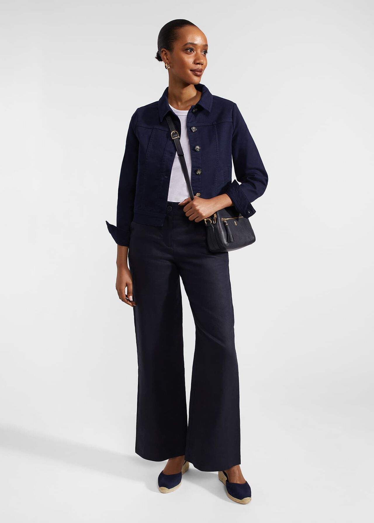 Petite Lynn Linen Trousers, Navy, hi-res