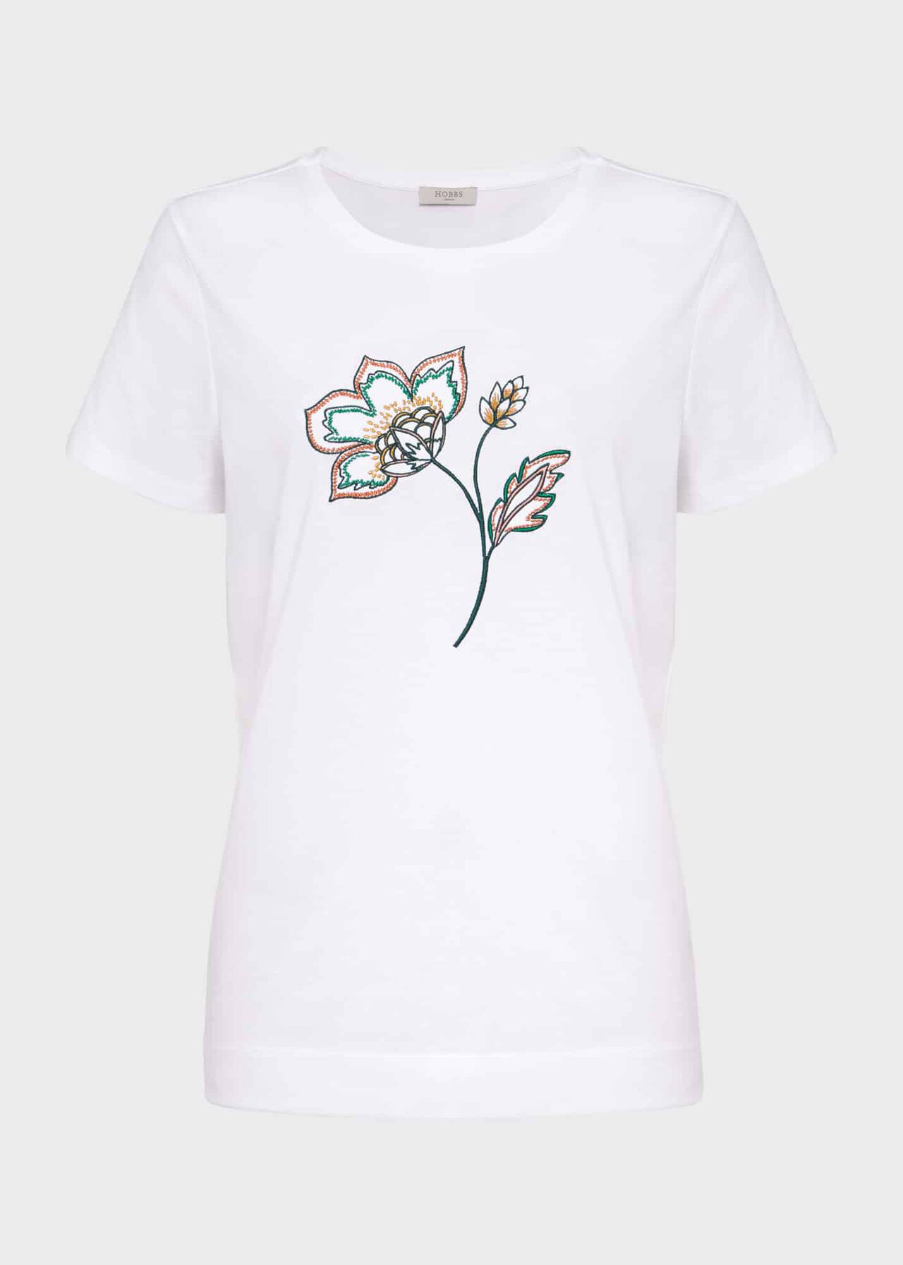 Jamie Cotton Embroidered T-Shirt, White Multi, hi-res