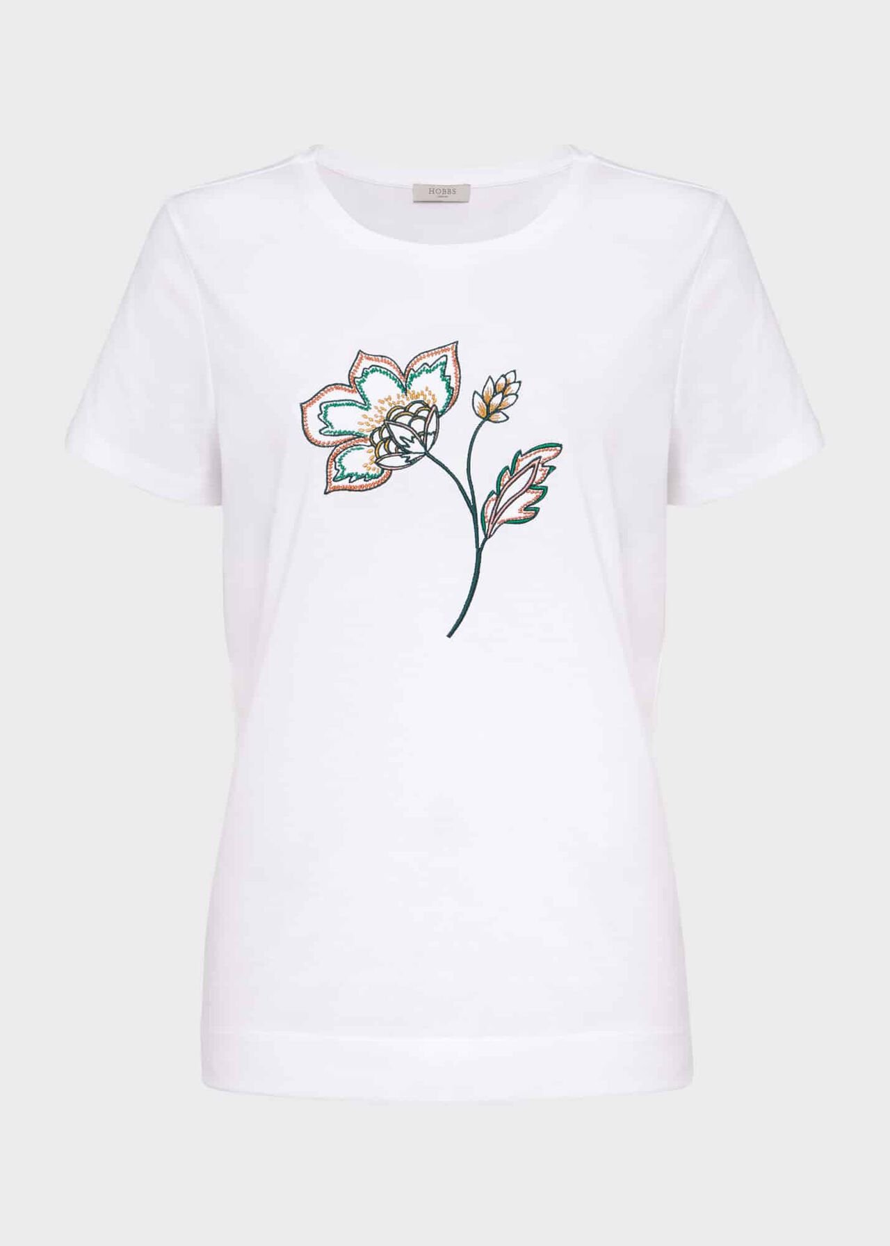 Jamie Cotton Embroidered T-Shirt, White Multi, hi-res