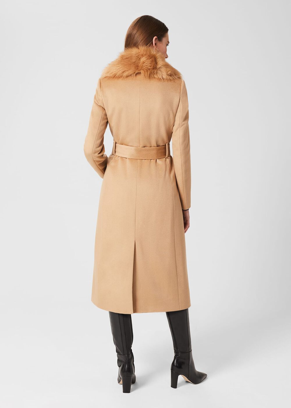 Fleur Wool Coat With Faux Fur Collar, Camel, hi-res