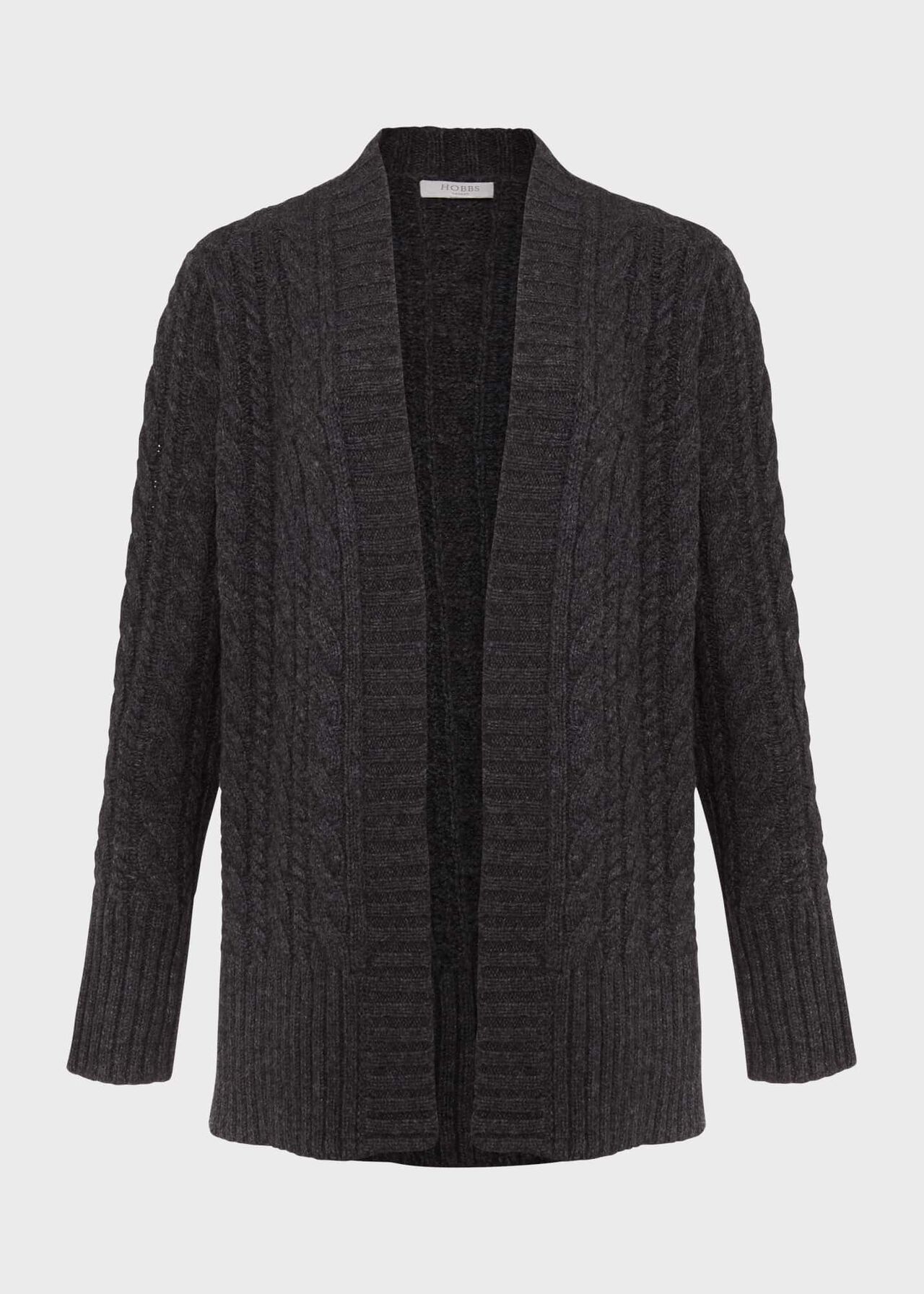 Axelle Cable Cardigan With Alpaca, Charcoal, hi-res