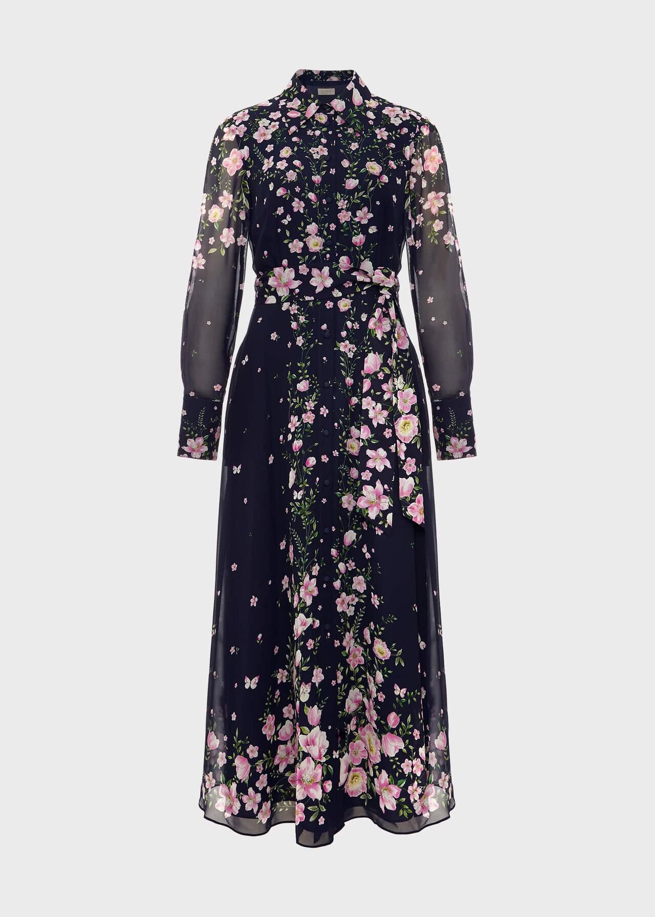 Juliet Floral Silk Dress, Navy Multi, hi-res