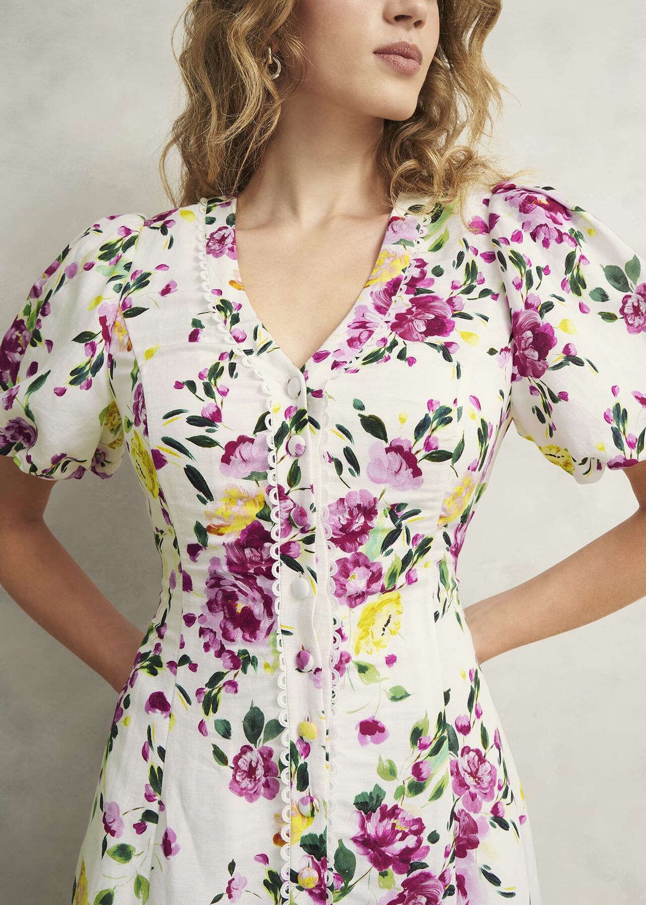 Taylor Linen Dress, Ivory Multi, hi-res