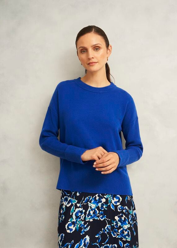Blue Darla Wool Blend Chunky Crew Neck Knitted Sweater