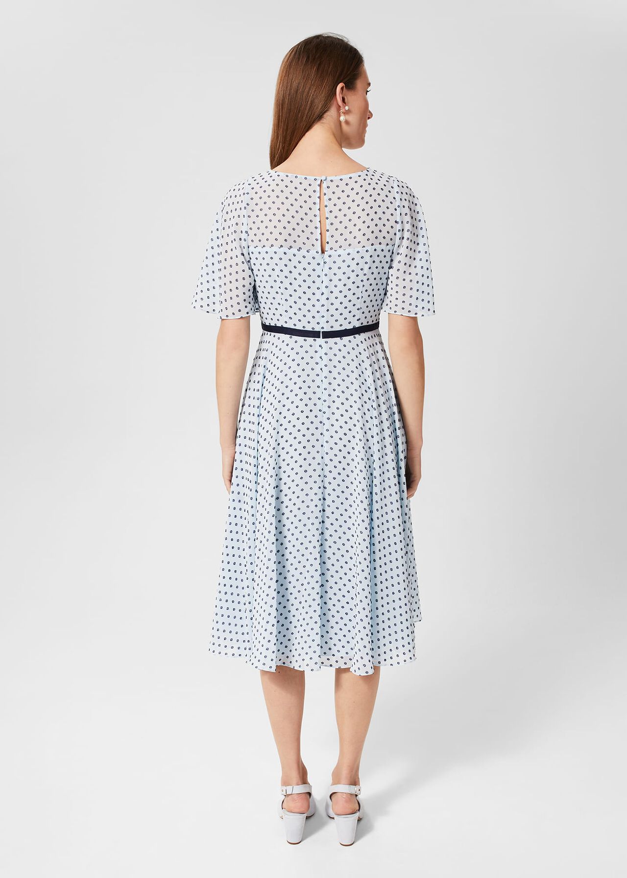 Petite Eleanor Spot Dress, Pale Blue Navy, hi-res