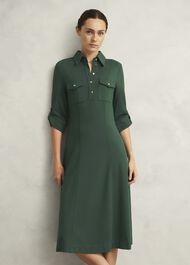 Dark Green Angelica Utility Ponte Midi Dress, Rich Sage Green, hi-res