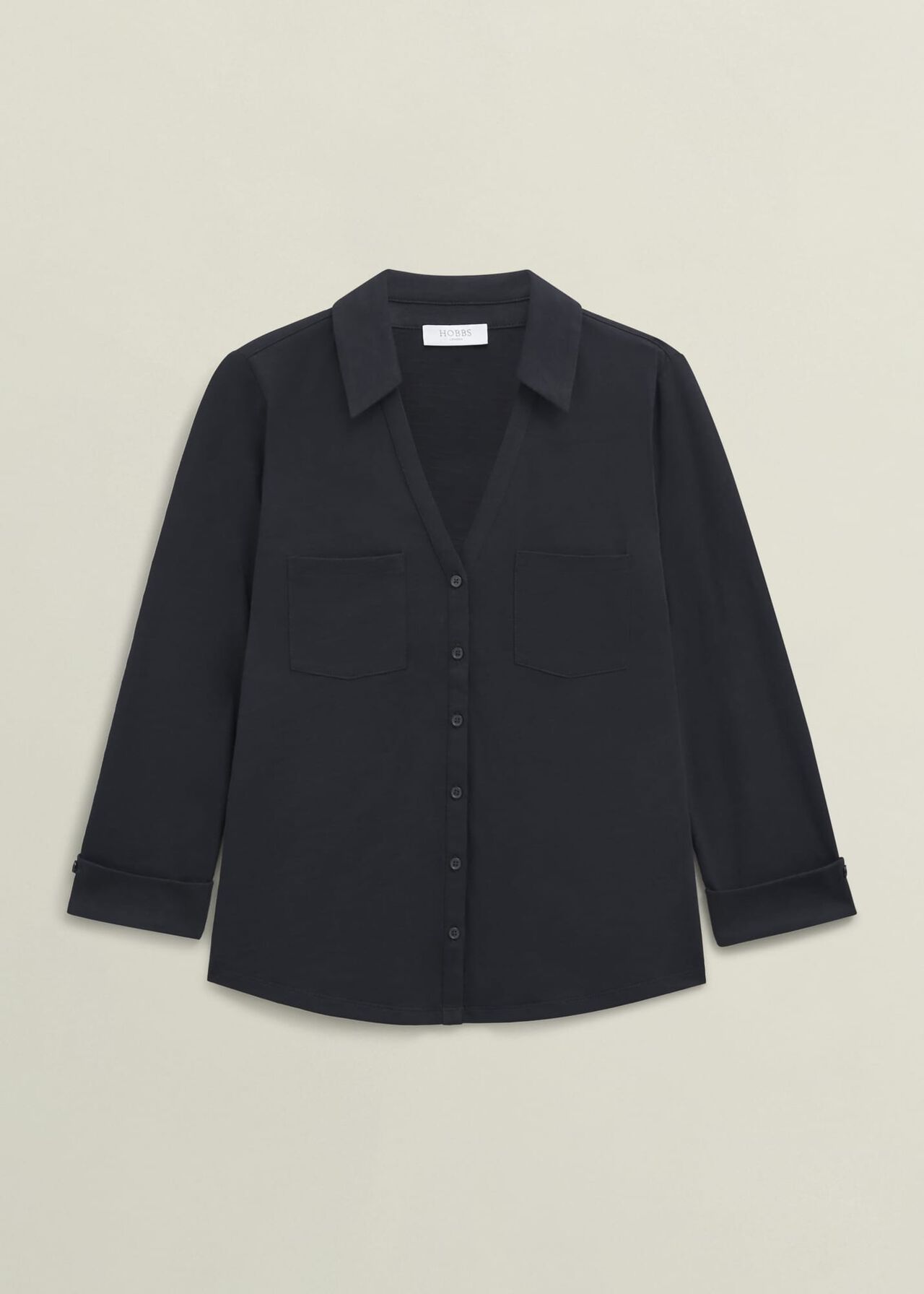 Navy Zariah Cotton Slub 3/4 Sleeve Shirt, Hobbs Navy, hi-res