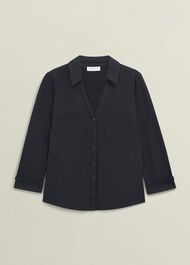 Navy Zariah Cotton Slub 3/4 Sleeve Shirt, Hobbs Navy, hi-res