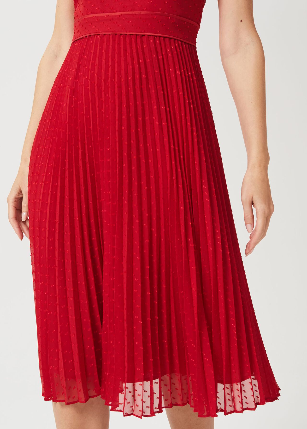 Palmer Jacquard Pleated Dress, Poppy Merlot, hi-res