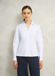 Lindsey Cotton Blend Shirt, White, hi-res