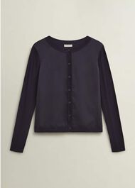 Trina Woven Front Cardigan, Hobbs Navy, hi-res