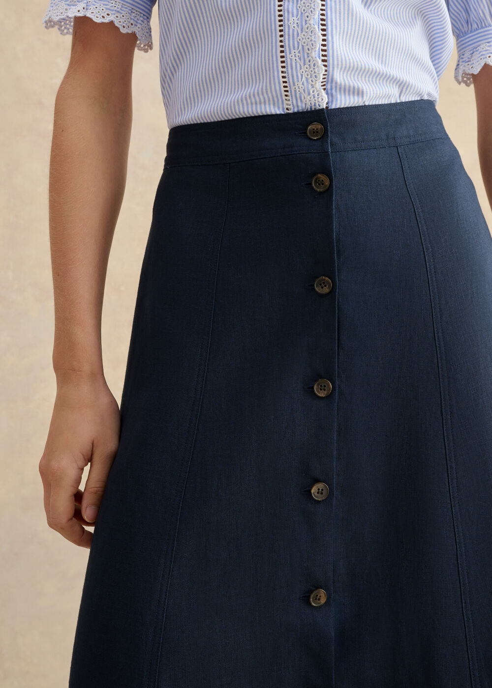 Tonica Linen Skirt, Navy, hi-res
